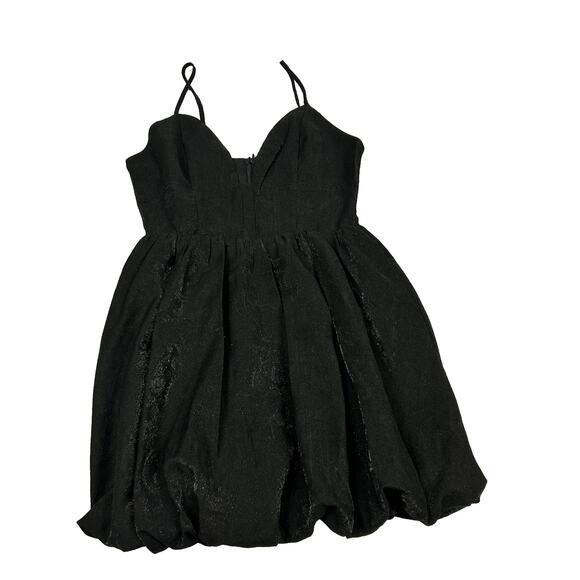 STORIA Women’s Sz S Black Jacquard Mini Dress Spaghetti Strap Bubble Hem Shimmer - Picture 4 of 15